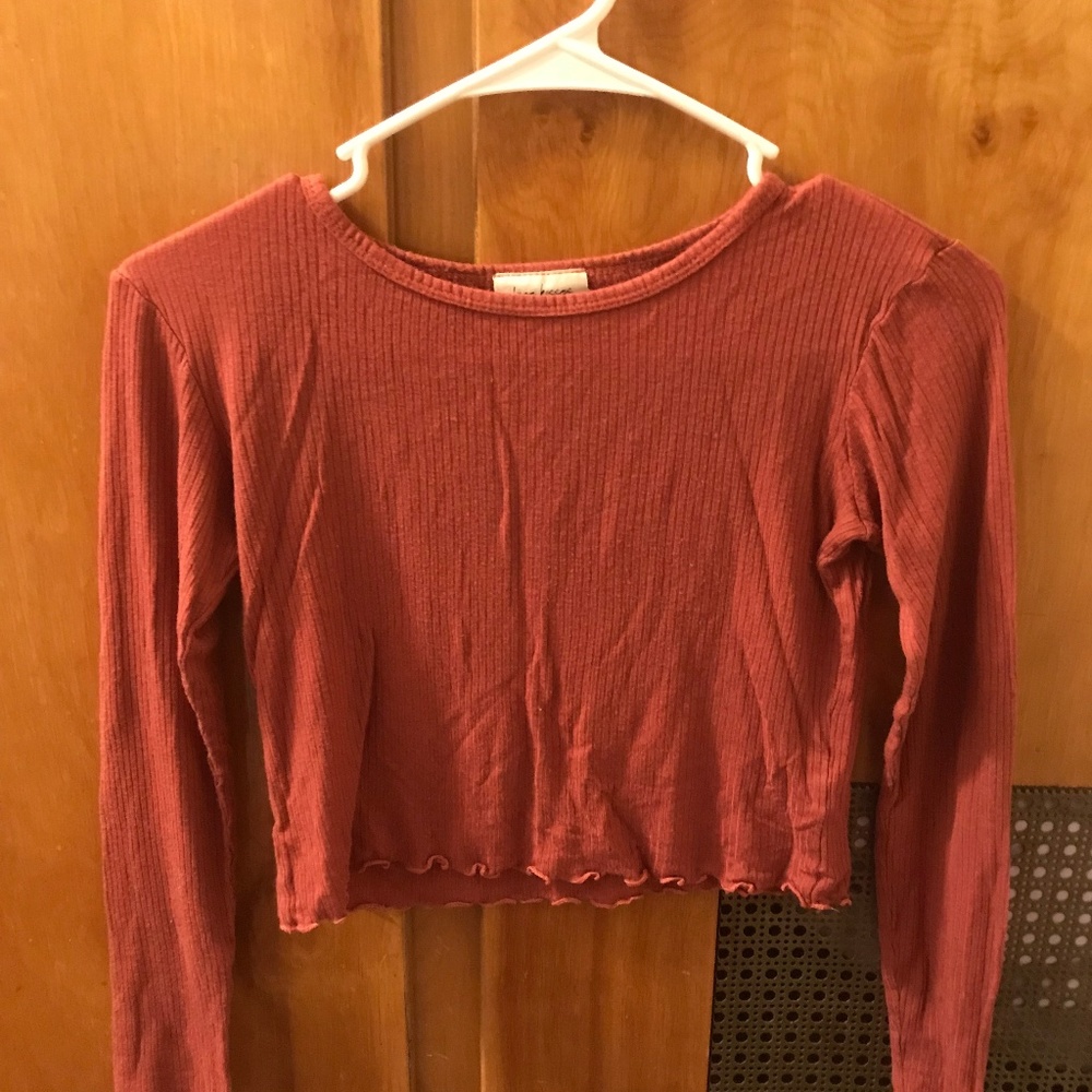 Long Sleeve Cute Burgundy Copped Top